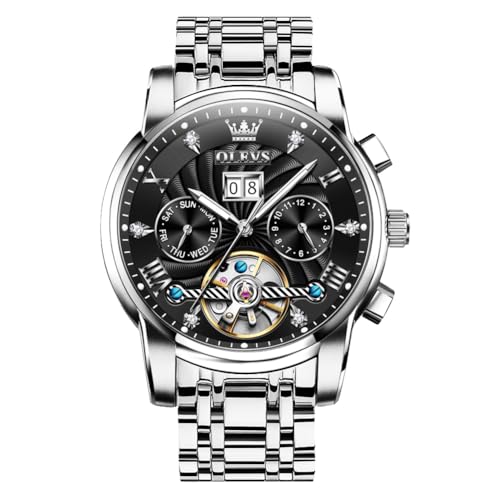 Image of OLEVS Watches Men Luxury Skeleton Mechanical Stainless Steel Band Watch