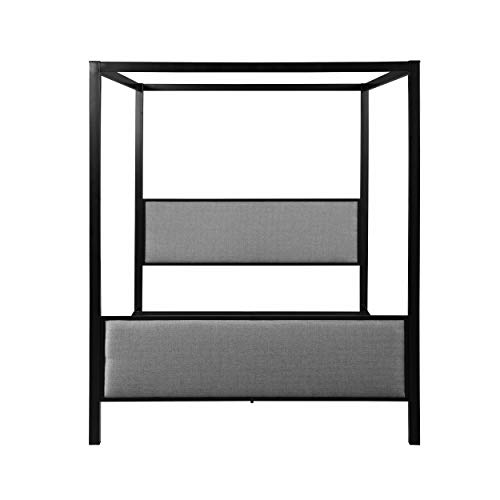 Christopher Knight Home Kama Traditional Fabric Canopy Queen Bed With Iron Frame, Gray And Flat Black #TOP4