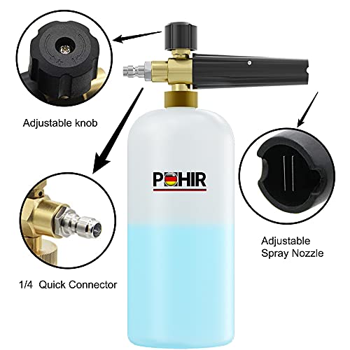 Pohir Foam Cannon, Foam Cannon For Pressure Washer, Adjustable Snow Foam Lance With 1/4'' Quick Connector, 1 Liter Foam Gun Blaster Essential Pressure Washer Accessories For Car Washing #TOP1