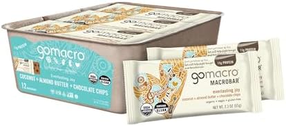 GoMacro MacroBar Organic Vegan Protein Bars - Coconut + Almond Butter + Chocolate Chips (2.3 Ounce Bars, 12 Count)