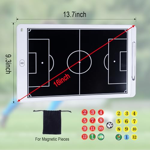Image of Magnetic Electronic Soccer Coaching Board, 16 inch LCD Soccer Coaching Board,LCD Soccer Strategy Board with Stylus Pen,Soccer Board Tactic Board, Training Equipment,White