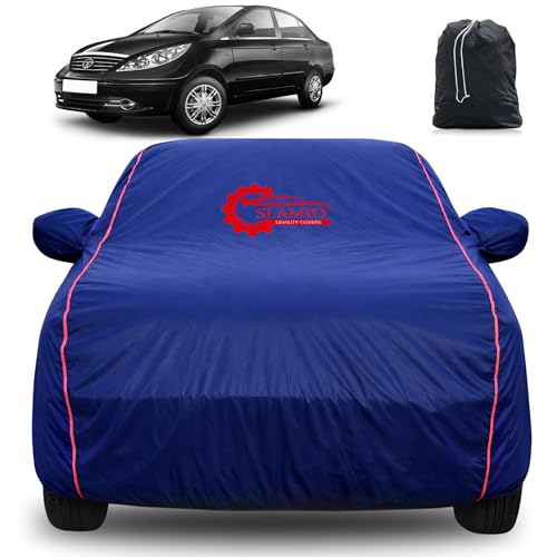 Image of 100% Waterproof Car Cover for Tata Manza | All-Weather, Dustproof & UV Protection | Heavy-Duty 3-Layer Fabric | Custom Fit with Mirror & Antenna Pocket | Navy Blue