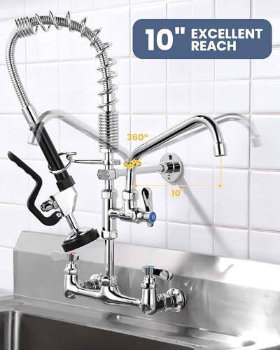 iVIGA Commercial Kitchen Faucet Wall Mount with Pre-Rinse Sprayer 8 Inch Center Wall Mount Kitchen Sink Faucet with 9.6" Add-on Swing Spout 25" Height Faucet with Pull Down Spray - image 6