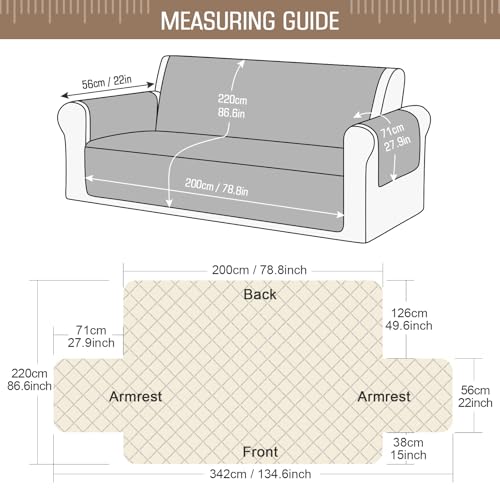 Image of TAOCOCO Sofa Protector 4 Seat Sofa Cover,Sofa Slipcovers with Storage Pockets,Anti Slip Couch Chair Covers,Washable Settee Cover for Pets(Brown)
