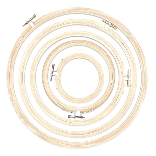 Image of Embroiderymaterial Round Wooden Embroidery Hoop Frame with with Brass Metal Screw Combo of 5 Sizes (4Inch, 6Inch, 8Inch, 10Inch, 12Inch)