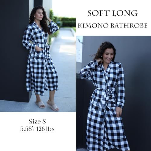 Image of Ekouaer Women Kimono Robes Full Length Knit Bathrobe Lightweight Soft Sleepwear V-neck Casual Ladies Loungewear S-XXL