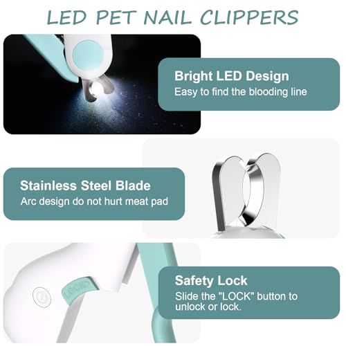 Ninonly Profi Krallenschere für Hunde und Katzen Nagelknipser mit Led-Lich für Hunde Katzen Extra Sicher Nagelschneider Nagelschere für Mittlere Kleine Haustiere