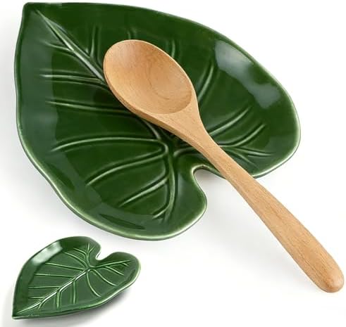 Cute Leaf Ceramic Spoon Rest for Stove Top and Kitchen Counter