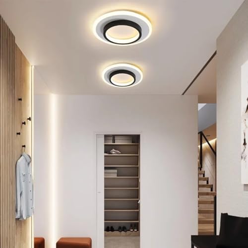Image of 50W Modern LED Ceiling Light for Living Room, Flush Mount Chandelier Style Fixture, 3-Color Dimmable Surface Mount Lamp for Bedroom & Hallway (Round Black)