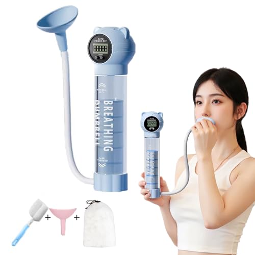 【マウスピースが2つ付属＆カウント機能】呼吸ダンベル 腹式呼吸 トレーニング 器具 簡単 呼吸訓練 呼吸筋トレーニング 肺活量を鍛える器具 腹筋トレーナー 肺活量 強化 グッズ 負荷レベル調節可 ボイストレーニング器具 呼吸持久力マシン コア エクササイズ 息を吐く力を鍛える 持ち運びが簡単 (ブルー)（Amazon）