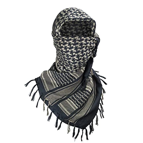 Luxns Military Shemagh Tactical Desert Scarf / 100% Cotton Keffiyeh Scarf Wrap for Men And Women/Black Camel 43"x43"