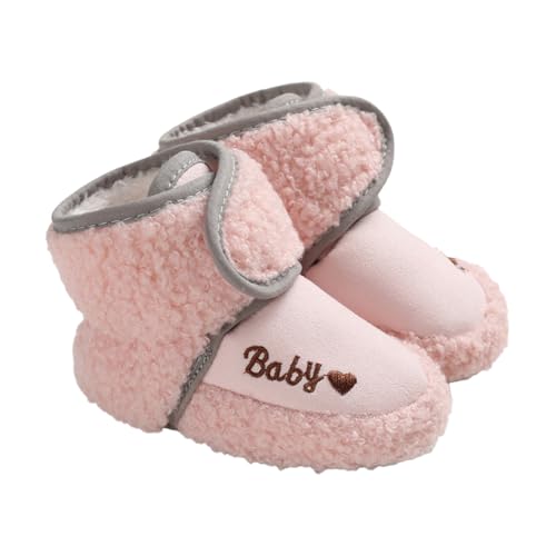 TMEOG Zapatillas Bebe Invierno Patucos Recien Nacido Botitas Bebé Botas Polar Zapatos Porteo Bebe Antideslizante Botines pour Bebé Niña Niño(0-6 meses,Rosa)