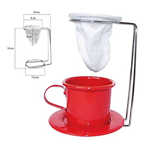 Kit Café Gourmet Caneca 180ml Alumínio Vermelho com Coador