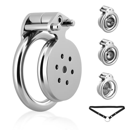Flat Chastity Cage - 4IN1 Metal Chastity Device with Upgraded Invisible Lock & Chastity Belt, Stainless Steel Cock Cage with Penis Plugs & Tray Base, BDSM Bondage Gear Adult Sex Toys for Men (1.77in)