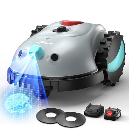 YARDCARE V100 Robot Lawn Mower with HD Vision Navigation, Smart Obstacle Detection, Collision Sensors, Adjustable Cutting Height, Low-Noise Operation—Perfect for Small Lawns up to 1,600 sq ft.