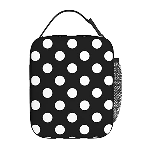 Yetta Yang Polka Dot Black And White Portable Lunch Bag Insulated Lunch Box Reusable Totes For Women Men Work Picnic Camping #TOP11