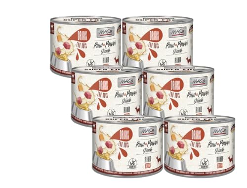 Mac’s Dog Paw Power Drink Rind 6 x 200g- Ergänzungsfuttermittel für Hunde | Getreidefrei, Monoprotein, mit Süßkartoffeln & Löwenzahn | Vielseitig einsetzbar