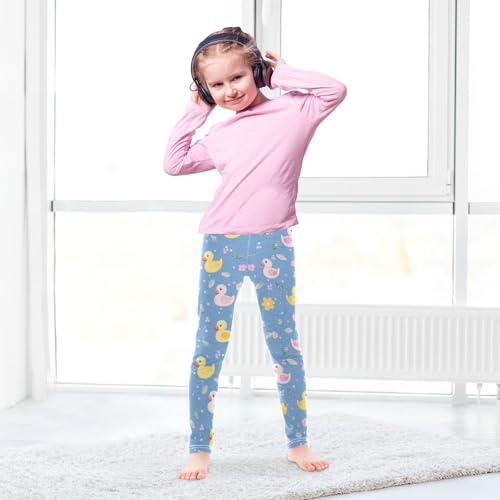 Ducks Blue Girls' Leggings Toddler Doodles Pink Flowers Kids Yoga Pants Dance Active Tights 4T4
