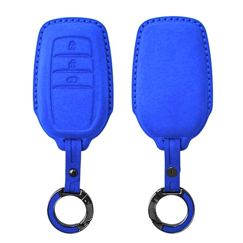 Image of KMH Alcantara Key Cover Compatible with Toyota Fortuner | Fortuner Legender | Innova Hycross 3 Button Shell Case Holder Full Key Protector Smart Keycover with Keychain (D3) Blue - Pack of 2