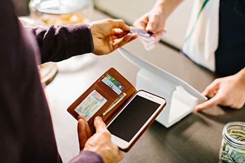 Image of twelve south journal for iphone 8 plus / 7 plus / 6 plus | leather wallet shell and display stand (cognac)