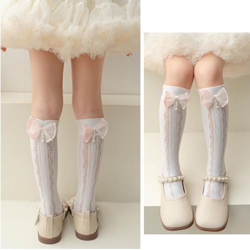 Thigh High Socks, Kneehigh Socks Hollowed MidCalf Little Girl Spring Stretchy Bowknot Trim Sock for School Girl Sock2