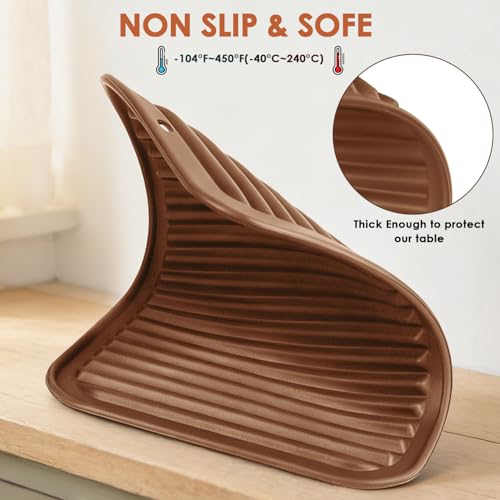 Image of 4 Pack Silicone Trivets for Hot Dishes Large 446F Heat Resistant Pot Holder Hot Pads for Kitchen 9'' x 12' Brown Silicone Trivet Mat for Hot Pots and Pans, Jar Opener, Drying Mat