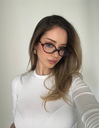 Image of Slocyclub Oval Blue Light Blocking Glasses for Women with Eyeglass Case | Filters harmful blue light, reduces eye strain, Vintage oval frame, Lightweight for daily wear