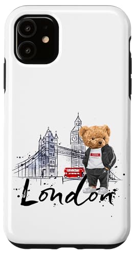 Cool Sketch Drawing London Skyline with Teddy Bear Graphic X}zP[X iPhone 11 p