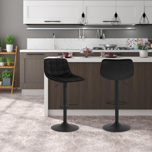 WOLTU 2er-Set Barhocker Küchenstuhl Barstuhl mit Rückenlehne und Einstellgriff, höhenverstellbar & 360° drehbar, Tresenhocker Bar Hocker aus hochwertigem Samt und Metall, Schwarz