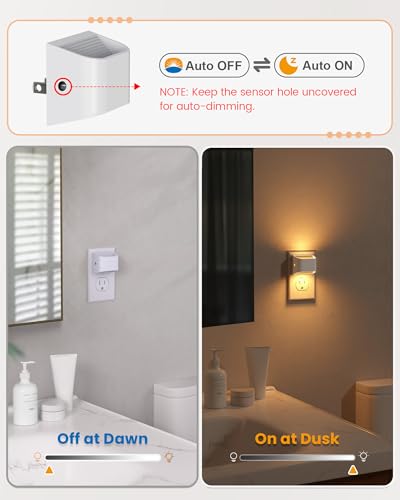 Image of NIORSUN Night Lights Plug Into Wall, 2 Pack, 3000K, Auto On /Off, White | Eye Friendly Warm White, Dusk to Dawn Sensor Night Light, Ultra-Slim Wall Light for Bedroom Hallway Bathroom Stairs