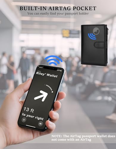 RFID Passport Holder for Women/Men Travel Gifts, Large Capacity Passport Wallet, Family Travel Documents Organizer with Card/Airtag Slots, Zipper coin pocket, Cash Holder Passport Cover Case (Black)3