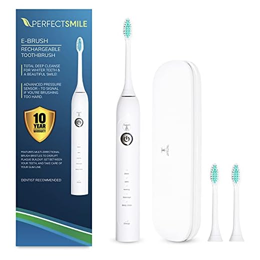 CRI Naturals Perfect Smile E-Brush Rechargeable Electric Toothbrush, Pressure Sensor with Timer, 5 Brushing Modes, 31,000 VPM, 28 Day Charge, Travel Case & 2 Brush Heads