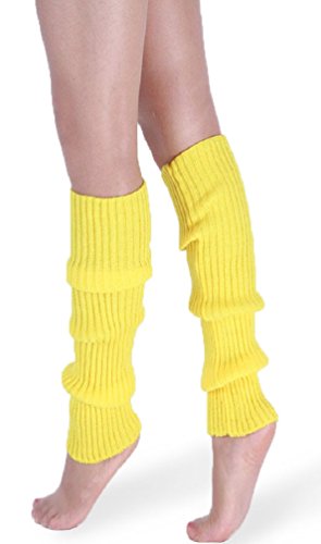 *daisysboutique* Retro Women 80s Adult Ribbed Knitted Leg Warmers Crochet Long Boot Socks for Party Dance Sports Yoga (Yellow One Size)