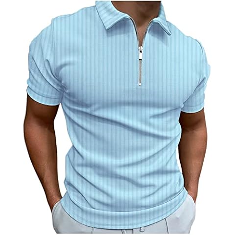 Zipper Polo Shirts for Mens, Fall Summer Solid Slim Fit Short Sleeve T Shirt Business Work Casual Tops Tees with Pocket Cover
