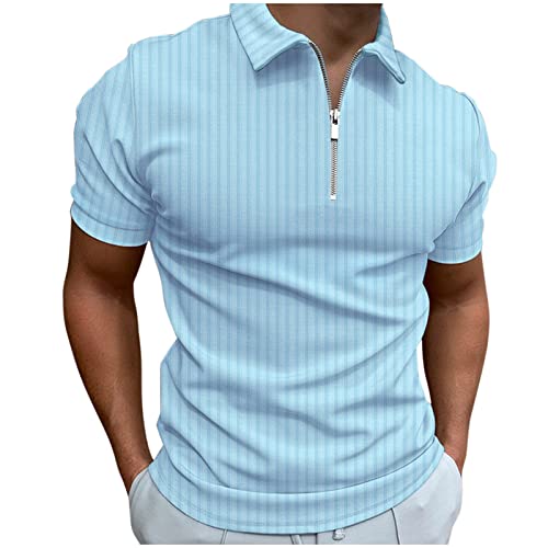 Polo de manga corta para hombre, transpirable y permeable al aire, manga corta, cuello en V, camiseta de manga corta con bolsillo en el pecho, polo de golf, camisetas elegantes, C-azul claro., XXL