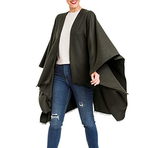 MELIFLUOS DESIGNED IN SPAIN Women's Shawl Wrap Poncho Ruana Cape Cardigan Sweater Open Front for Fall Winter (PC03-10)
