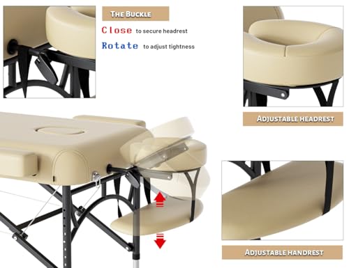 Image of 3 Fold Professional Massage Table Portable Hold Up to 1100LBS Cream