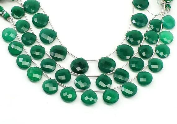 Perles onyx vert facettées en cœur LKBEADS pour création bijoux 18-25mm