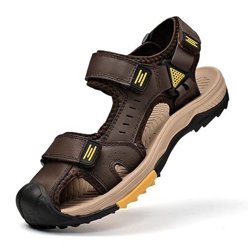 Fashion Men's Large Size Hiking Sandals,Outdoor Sports Closed Toe Beach Shoes Breathable Classics Leather