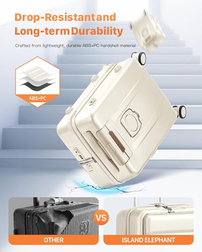 20 IN Carry On Luggage 22x14x9 Airline Approved - Front Pocket Hardside Travel Suitcase Unbreakable -with Cup Holder,Charging Port,Side Pothook, 360°Spinner Wheels, TSA Lock-White4
