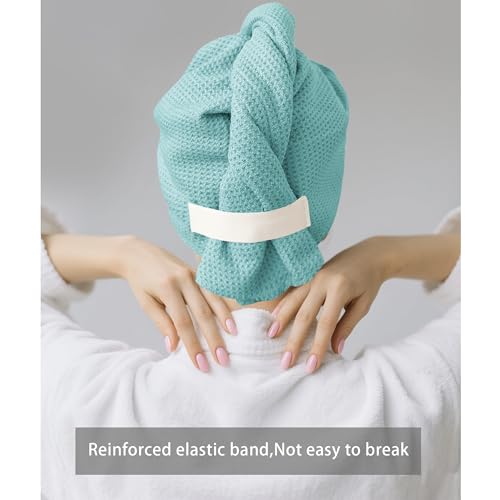 Image of ROLSHOL 2 Pack Microfiber Hair Towel Wrap for Women, 32 inch x 11 inch Waffle Weave Hair Plopping Towel for Curly, Long & Thick Hair, Anti-Frizz Hair Turbans for Wet Hair (Gray,Cyan Blue)