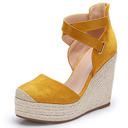 Image of PiePieBuy Womens Wedge Espadrille Ankle Strap Closed Cap Toe Platform Heeled Sandals