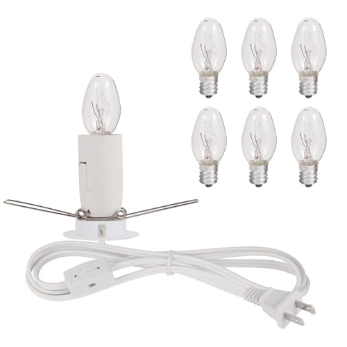SCOMX WhiteHimalayan Salt Lamp Cord with Gear SwitchOriginal Replacement Cord with Base Assembly with E12 SocketChristmas Light Bulb Himalayan Salt Lampsand with 6 Free Bulbs for Salt Lamp
