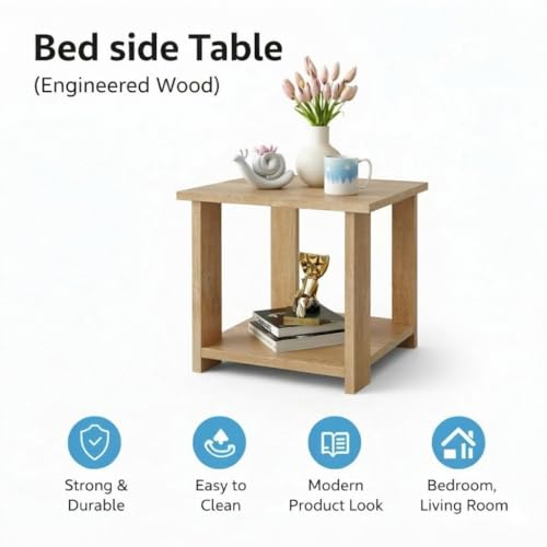 Image of SPYDER CRAFT Exotic Wood Bedside Table for Bedroom|Wooden Modern Side Tables for Bedroom|Side Table for Bed Room|Corner Table for Bed Room (Finish Color -Oak, DIY(Do-It-Yourself))