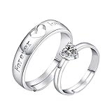 Flongo Anillo Corazón Compromiso Amor: Exclusivo Anillo De Corazón Con Circón Sintético - Inscripción 'Forever Love' - Diseño Único Y Tamaño Ajustable - Para Hombres Y Mujeres