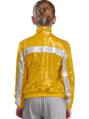 Aislor Girls Sequin Jacket Kids Color Block Long Sleeve Bomber Coat Jazz Dance Performance Tops Spring Fall Outfits2