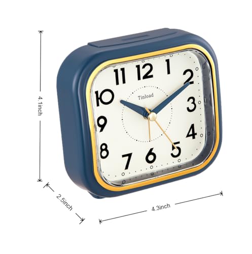 Image of Tinload 4.3 inch Vintage Retro Analog Alarm Clock, Super Silent Non Ticking Clock with Manual Light, Snooze, Battery Operated, Simply Design, for Living Room, Bedroom, Bedside, Desk(Blue-V2)