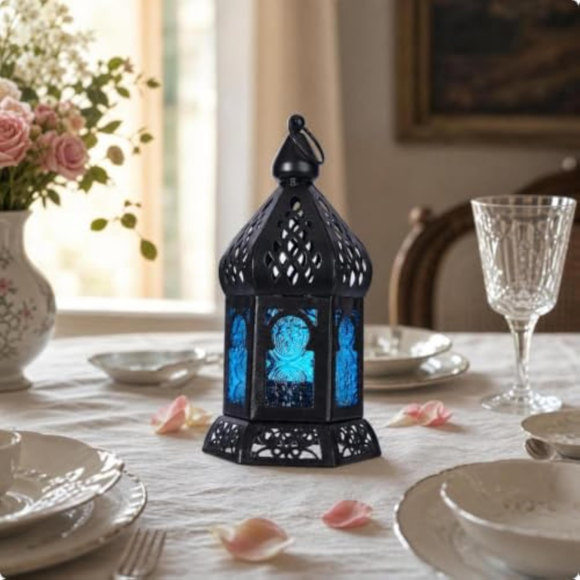 Rustic Tabletop Candle Lantern with Vintage Design