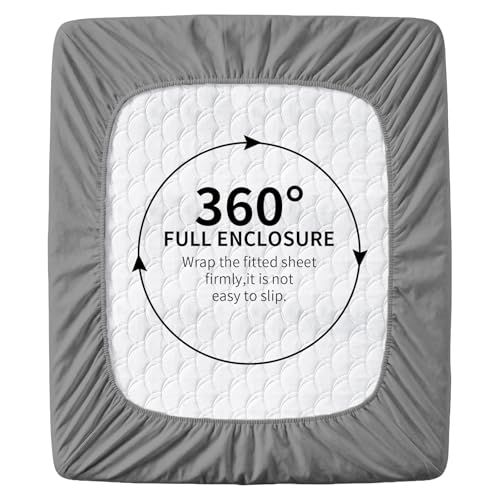 Image of HBHLFZ Full Fitted Sheet Only, Soft Breathable Bottom Sheet - 54 inchx75 inch Deep Pockets Full Size Fitted Sheet - All Around Stretch Fit, Wrinkle Resistant, Colorfast - Easy Care, Gray