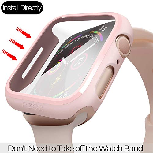 Image of pzoz Compatible for Apple Watch Series SE2 /6 /5 /4 /SE 44mm Case with Screen Protector Accessories Slim Guard Thin Bumper Full Coverage Matte Hard Cover Defense Edge for iWatch Women Men GPS (Pink)